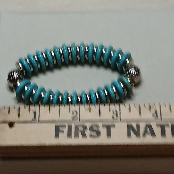 Hand Made Turquoise & Silver Tone Beaded Bracelet Fashion Jewelry #49 - Picture 5 of 8